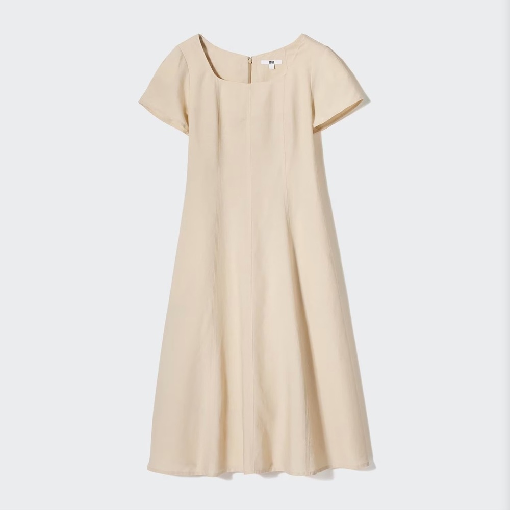 Uniqlo XS Linen Blend Square Neck Short-Sleeve Dress - Picture 4 of 4